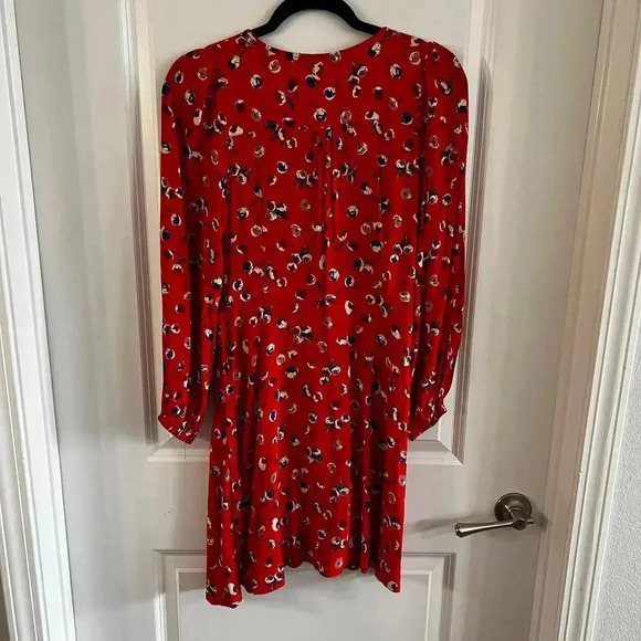 NWT Anthropologie by Maeve Red Long Sleeve Faux Wrap Dress Size 0 - Picture 10 of 10
